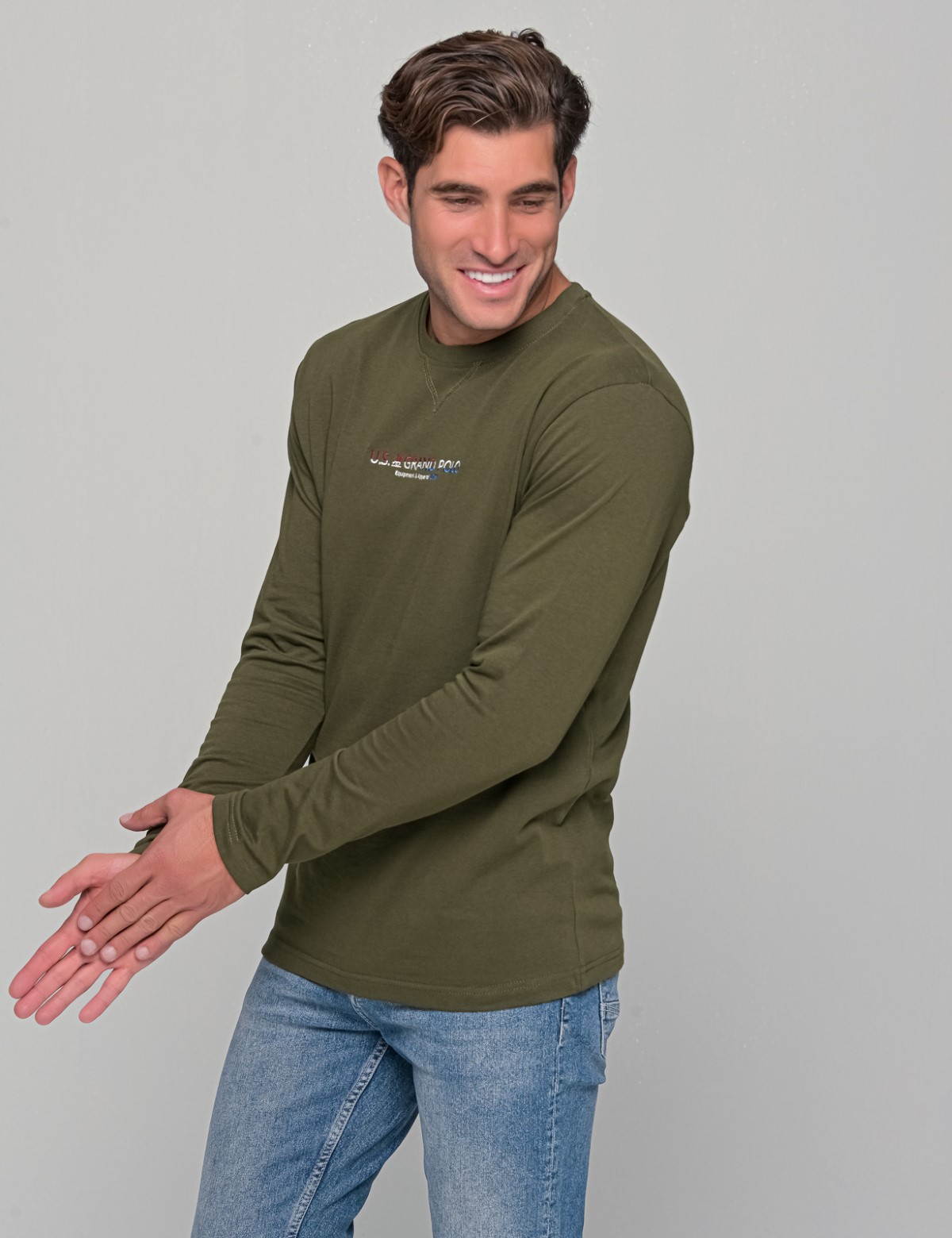 Us Grand Polo ανδρική χακί μακρυμάνικη μπλούζα με τύπωμα UST541Q φωτογραφία